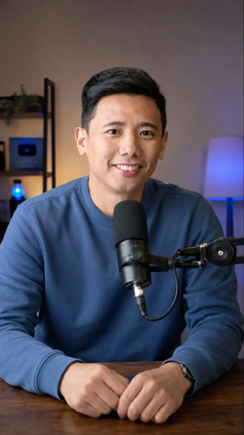 Si Coach Paolo sa kaniyang podcast desk, nakaupo sa harap ng mikropono
